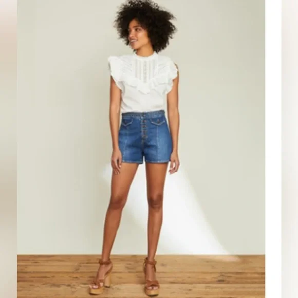 Veronica Beard Sophie Denim Shorts with Braided Waist Size 27 - Picture 3 of 3